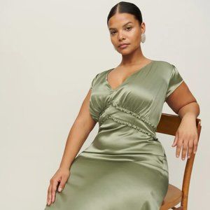 Reformation | Kaye Silk Dress Es | Color: Artichoke | NWT